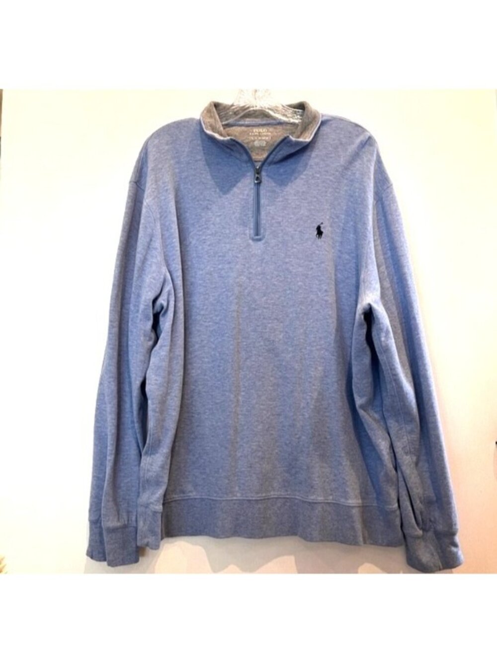 Polo Ralph Lauren Light Blue 1/4 Zip Mens Pullover Long Sleeve Sweater XL Casual